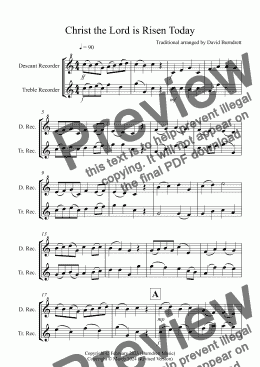 page one of Christ the Lord is Risen Today for Descant and Treble Recorder Duet