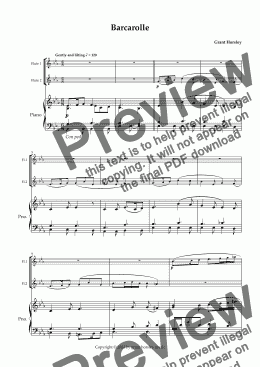 page one of  "Barcarolle" Original For Flute Duet and Piano.