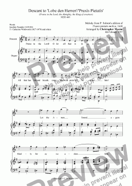 page one of Descant to 'Lobe den Herren'/'Praxis Pietatis' (Praise to the Lord, the Almighty, the King of creation)