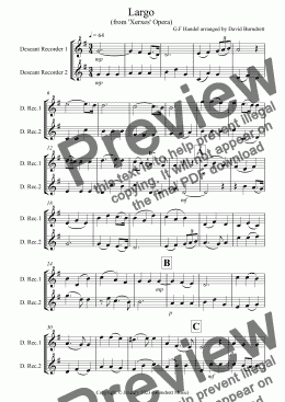 page one of Largo (from 'Xerxes' Opera) for Descant Recorder Duet