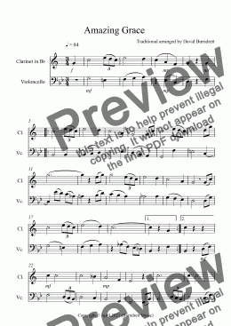 page one of Amazing Grace for Clarinet and Cello Duet