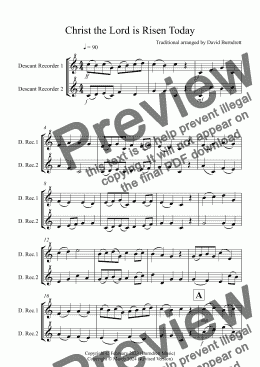 page one of Christ the Lord is Risen Today for Descant Recorder Duet