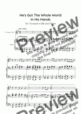 page one of He's Got The Whole World in His Hands for Trumpet in Bb and Piano