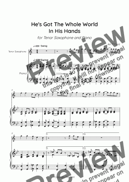 page one of He's Got The Whole World in His Hands for Tenor Saxophone and Piano