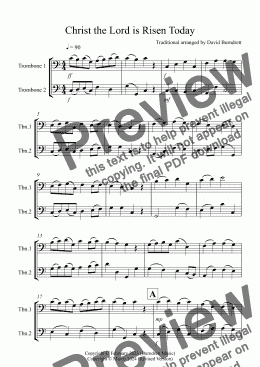 page one of Christ the Lord is Risen Today for Trombone Duet