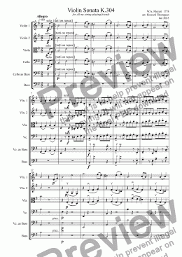 page one of Violin Sonata K.304  movt 1 for Strings