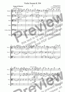 page one of Violin Sonata K 304  movt 2 for Strings