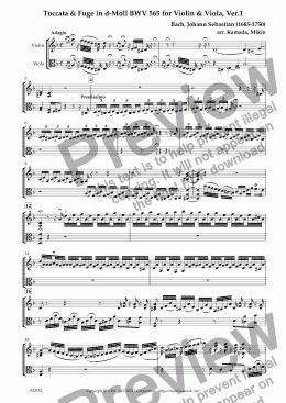 page one of Toccata and Fuge in d-Moll BWV 565 for Violin & Viola, Ver.1