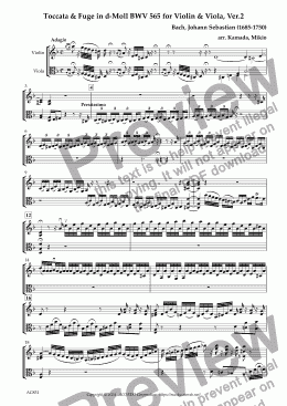 page one of Toccata and Fuge in d-Moll BWV 565 for Violin & Viola, Ver.2