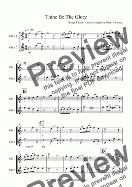 page one of Thine Be The Glory for Oboe Duet