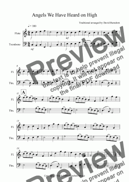 page one of Angels We Have Heard on High for Flute and Trombone Duet