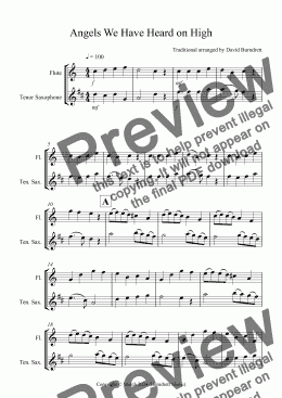 page one of Angels We Have Heard on High for Flute and Tenor Saxophone Duet