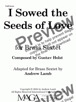 page one of Gustav Holst | I Sowed The Seeds Of Love | for Brass Sextet