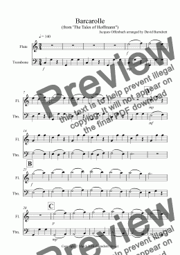 page one of Barcarolle "The Tales of Hoffmann" for Flute and Trombone Duet