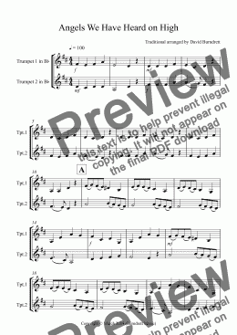 page one of Angels We Have Heard on High for Trumpet Duet