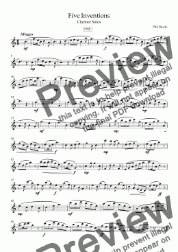 page one of Five Inventions - Unaccompanied Clarinet Solos