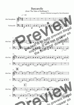 page one of Barcarolle "The Tales of Hoffmann" for Alto Saxophone and Cello Duet