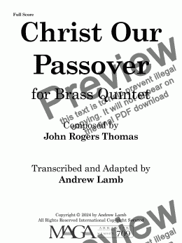 page one of John Rogers Thomas | Christ Our Passover | for Brass Quintet