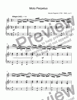 page one of Paganini, Niccolo - Moto Perpetuo for trumpet Bb & piano (arr. Mendez)