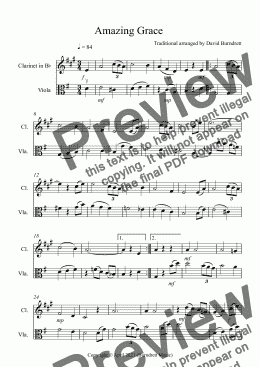 page one of Amazing Grace for Clarinet and Viola Duet