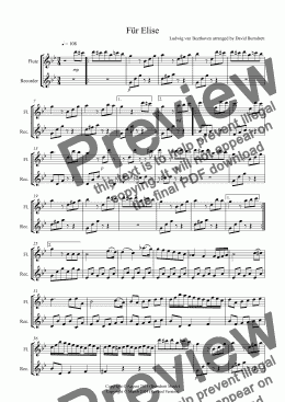 page one of Für Elise for Flute and Recorder Duet