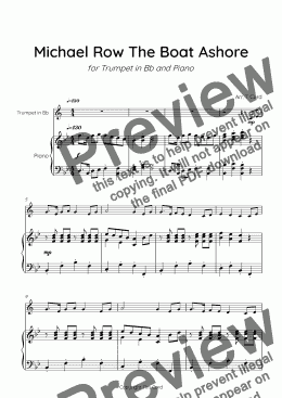 page one of Michael Row The Boat Ashore for Solo Trumpet in Bb and Piano