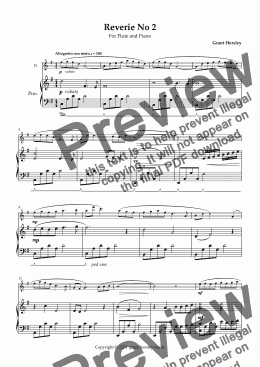 page one of  Reverie No 2. For Flute and Piano