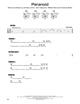 page one of Paranoid (Really Easy Guitar)