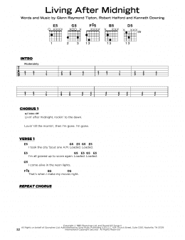 page one of Living After Midnight (Really Easy Guitar)