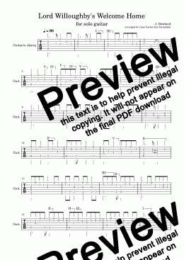 page one of Lord Willoughby's Welcome Home [tablature]