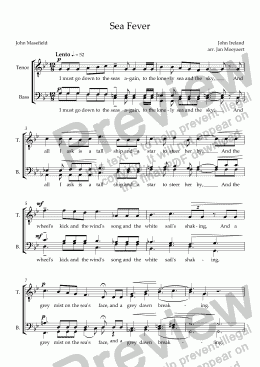 page one of Sea Fever (John Ireland) - arr. for male choir