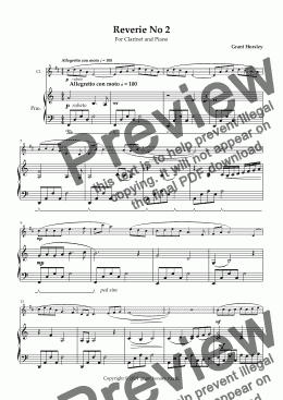 page one of Reverie No 2. Original For Clarinet and Piano