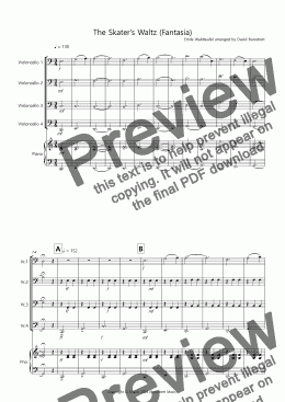 page one of The Skater's Waltz (Fantasia) for Cello Quartet