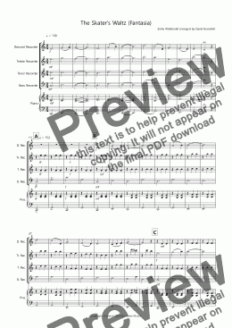 page one of The Skater's Waltz (Fantasia) for Recorder Quartet