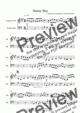 page one of Danny Boy for Trumpet and Double Bass Duet