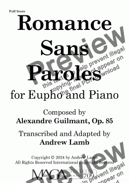 page one of Alexandre Guilmant | Romance Sans Paroles | for Euphonium and Piano