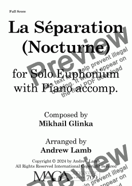 page one of Mikhail Glinka | La Séparation - Nocturne | for Euphonium and Piano