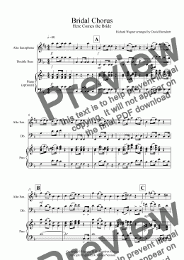 page one of Bridal Chorus "Here Comes The Bride" for Alto Saxophone and Double Bass Duet