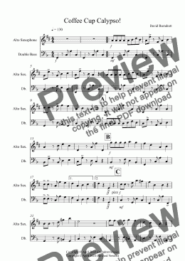 page one of Coffee Cup Calypso! for Alto Saxophone and Double Bass Duet