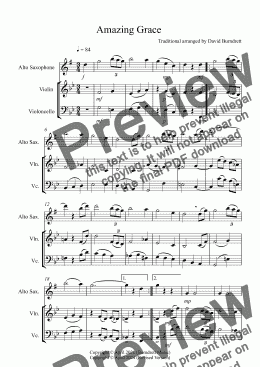 page one of Amazing Grace for Alto Saxophone, Violin and Cello Trio