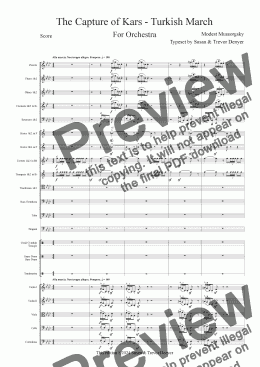 page one of The Capture of Kars - Turkish March - Mussorgsky - Orchestra - Score