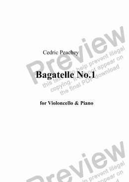 page one of Bagatelle No. 1 for 'cello & piano - Andante con moto