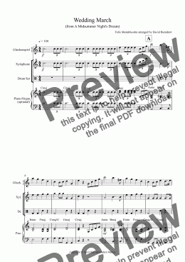 page one of Wedding March (from A Midsummer Night's Dream) for Glockenspiel and Xylophone Duet