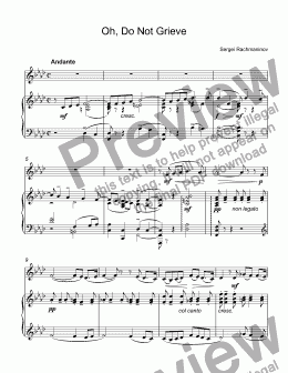 page one of Rachmaninov, Sergei - Oh, Do Not Grieve (О, не грусти) for trumpet Bb & piano