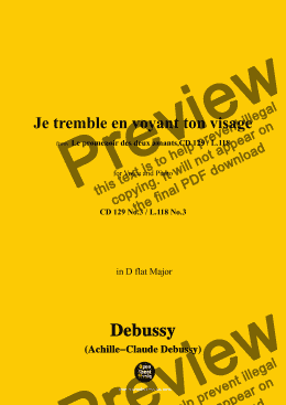 page one of Debussy-Je tremble en voyant ton visage,in D flat Major 