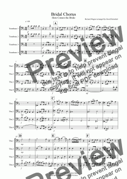 page one of Bridal Chorus "Here Comes The Bride" for Trombone Quartet