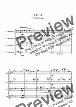 page one of Claret - Cello Quartet