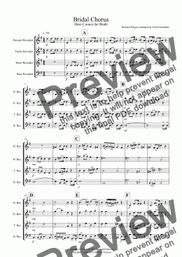 page one of Bridal Chorus "Here Comes The Bride" for Recorder Quartet