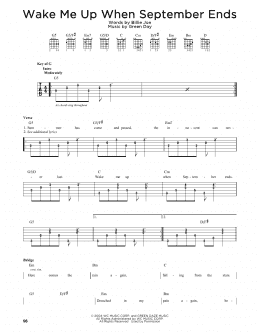 page one of Wake Me Up When September Ends (Guitar Cheat Sheet)