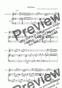 page one of Für Elise for Treble Recorder and Piano